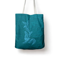 Hawaiian Monk Seal and Whale Tote Bag Kakau Tribal Pattern Teal Color LT03 - Polynesian Pride