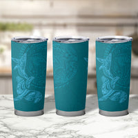 Hawaiian Monk Seal and Whale Tumbler Cup Kakau Tribal Pattern Teal Color LT03 - Polynesian Pride