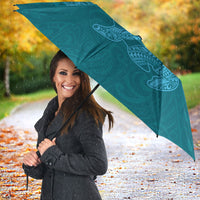 Hawaiian Monk Seal and Whale Umbrella Kakau Tribal Pattern Teal Color LT03 - Polynesian Pride