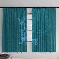 Hawaiian Monk Seal and Whale Window Curtain Kakau Tribal Pattern Teal Color LT03 With Hooks Teal - Polynesian Pride
