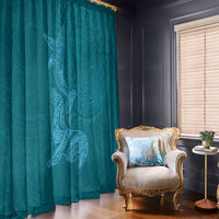 Hawaiian Monk Seal and Whale Window Curtain Kakau Tribal Pattern Teal Color LT03 - Polynesian Pride