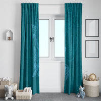 Hawaiian Monk Seal and Whale Window Curtain Kakau Tribal Pattern Teal Color LT03 - Polynesian Pride