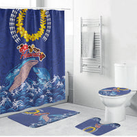 Hawaiian Sea Animals Bathroom Set Whales Shark and Turtle Guardians with Tribal Pattern LT03 Bathroom Set (4 pcs) Blue - Polynesian Pride