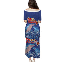 Hawaiian Sea Animals Family Matching Puletasi and Hawaiian Shirt Whales Shark and Turtle Guardians with Tribal Pattern