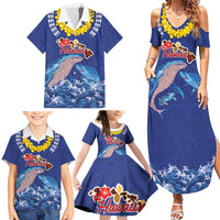 Hawaiian Sea Animals Family Matching Summer Maxi Dress and Hawaiian Shirt Whales Shark and Turtle Guardians with Tribal Pattern