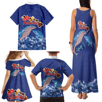 Hawaiian Sea Animals Family Matching Tank Maxi Dress and Hawaiian Shirt Whales Shark and Turtle Guardians with Tribal Pattern
