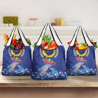 Hawaiian Sea Animals Grocery Bag Whales Shark and Turtle Guardians with Tribal Pattern LT03 3-pack One Size Blue - Polynesian Pride