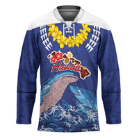 Hawaiian Sea Animals Hockey Jersey Whales Shark and Turtle Guardians with Tribal Pattern LT03 Unisex Blue - Polynesian Pride