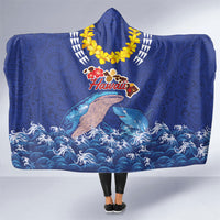 Hawaiian Sea Animals Hooded Blanket Whales Shark and Turtle Guardians with Tribal Pattern LT03 One Size Blue - Polynesian Pride