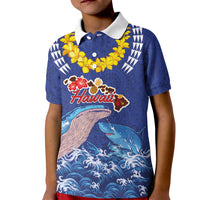 Hawaiian Sea Animals Kid Polo Shirt Whales Shark and Turtle Guardians with Tribal Pattern LT03 Kid Blue - Polynesian Pride