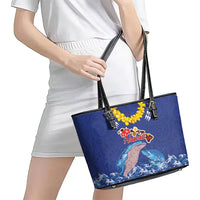 Hawaiian Sea Animals Leather Tote Bag Whales Shark and Turtle Guardians with Tribal Pattern LT03 - Polynesian Pride
