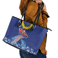 Hawaiian Sea Animals Leather Tote Bag Whales Shark and Turtle Guardians with Tribal Pattern LT03 - Polynesian Pride