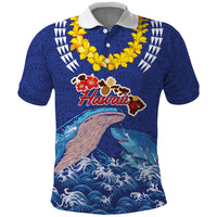 Hawaiian Sea Animals Polo Shirt Whales Shark and Turtle Guardians with Tribal Pattern LT03 Blue - Polynesian Pride