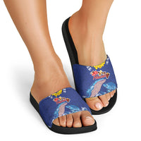 Hawaiian Sea Animals Slide Sandals Whales Shark and Turtle Guardians with Tribal Pattern
