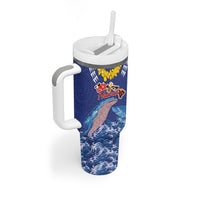 Hawaiian Sea Animals Tumbler With Handle Whales Shark and Turtle Guardians with Tribal Pattern LT03 - Polynesian Pride