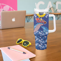 Hawaiian Sea Animals Tumbler With Handle Whales Shark and Turtle Guardians with Tribal Pattern LT03 - Polynesian Pride