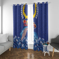 Hawaiian Sea Animals Window Curtain Whales Shark and Turtle Guardians with Tribal Pattern LT03 With Grommets Blue - Polynesian Pride