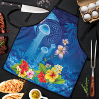Fiji Jellyfish Apron Tapa Patterns and Hibiscus Sea Vibe LT03 Blue - Polynesian Pride