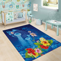 Fiji Jellyfish Area Rug Tapa Patterns and Hibiscus Sea Vibe LT03 - Polynesian Pride