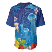 Fiji Jellyfish Baseball Jersey Tapa Patterns and Hibiscus Sea Vibe LT03 - Polynesian Pride