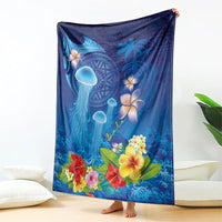 Fiji Jellyfish Blanket Tapa Patterns and Hibiscus Sea Vibe LT03 - Polynesian Pride