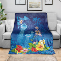 Fiji Jellyfish Blanket Tapa Patterns and Hibiscus Sea Vibe LT03 - Polynesian Pride