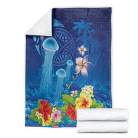 Fiji Jellyfish Blanket Tapa Patterns and Hibiscus Sea Vibe LT03 - Polynesian Pride