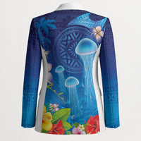 Fiji Jellyfish Blazer Tapa Patterns and Hibiscus Sea Vibe LT03 - Polynesian Pride