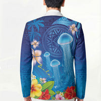 Fiji Jellyfish Blazer Tapa Patterns and Hibiscus Sea Vibe LT03 - Polynesian Pride