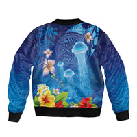 Fiji Jellyfish Bomber Jacket Tapa Patterns and Hibiscus Sea Vibe LT03 - Polynesian Pride