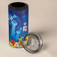 Fiji Jellyfish 4 in 1 Can Cooler Tumbler Tapa Patterns and Hibiscus Sea Vibe LT03 - Polynesian Pride