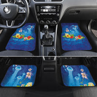 Fiji Jellyfish Car Mats Tapa Patterns and Hibiscus Sea Vibe LT03 Set 4pcs Blue - Polynesian Pride