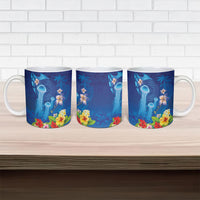 Fiji Jellyfish Ceramic Mug Tapa Patterns and Hibiscus Sea Vibe LT03 - Polynesian Pride