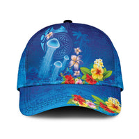 Fiji Jellyfish Classic Cap Tapa Patterns and Hibiscus Sea Vibe LT03 Universal Fit Blue - Polynesian Pride