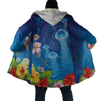 Fiji Jellyfish Cloak Tapa Patterns and Hibiscus Sea Vibe LT03 - Polynesian Pride