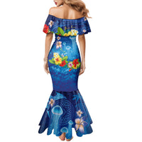 Fiji Jellyfish Family Matching Mermaid Dress and Hawaiian Shirt Tapa Patterns and Hibiscus Sea Vibe