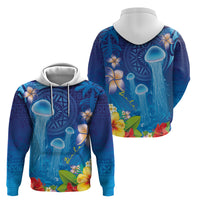 Fiji Jellyfish Hoodie Tapa Patterns and Hibiscus Sea Vibe LT03 - Polynesian Pride