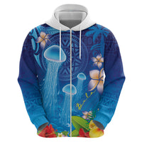 Fiji Jellyfish Hoodie Tapa Patterns and Hibiscus Sea Vibe LT03 - Polynesian Pride