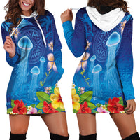 Fiji Jellyfish Hoodie Dress Tapa Patterns and Hibiscus Sea Vibe LT03 - Polynesian Pride