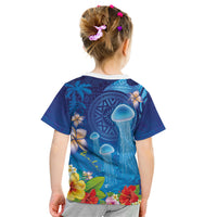 Fiji Jellyfish Kid T Shirt Tapa Patterns and Hibiscus Sea Vibe LT03 - Polynesian Pride