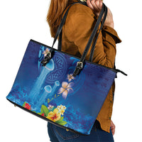 Fiji Jellyfish Leather Tote Bag Tapa Patterns and Hibiscus Sea Vibe LT03 - Polynesian Pride