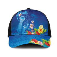Fiji Jellyfish Mesh Trucker Cap Tapa Patterns and Hibiscus Sea Vibe LT03 One Size Black Blue - Polynesian Pride