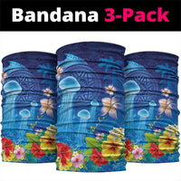 Fiji Jellyfish Neck Gaiter Tapa Patterns and Hibiscus Sea Vibe LT03 package One Size: 25*50cm Blue - Polynesian Pride