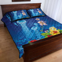 Fiji Jellyfish Quilt Bed Set Tapa Patterns and Hibiscus Sea Vibe LT03 - Polynesian Pride