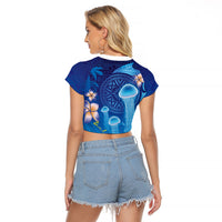 Fiji Jellyfish Raglan Cropped T Shirt Tapa Patterns and Hibiscus Sea Vibe LT03 - Polynesian Pride