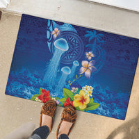 Fiji Jellyfish Rubber Doormat Tapa Patterns and Hibiscus Sea Vibe LT03 - Polynesian Pride
