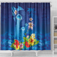 Fiji Jellyfish Shower Curtain Tapa Patterns and Hibiscus Sea Vibe LT03 - Polynesian Pride