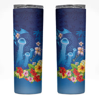Fiji Jellyfish Skinny Tumbler Tapa Patterns and Hibiscus Sea Vibe LT03 Blue - Polynesian Pride