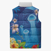 Fiji Jellyfish Sleeveless Puffer Jacket Tapa Patterns and Hibiscus Sea Vibe LT03 - Polynesian Pride