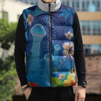 Fiji Jellyfish Sleeveless Puffer Jacket Tapa Patterns and Hibiscus Sea Vibe LT03 - Polynesian Pride